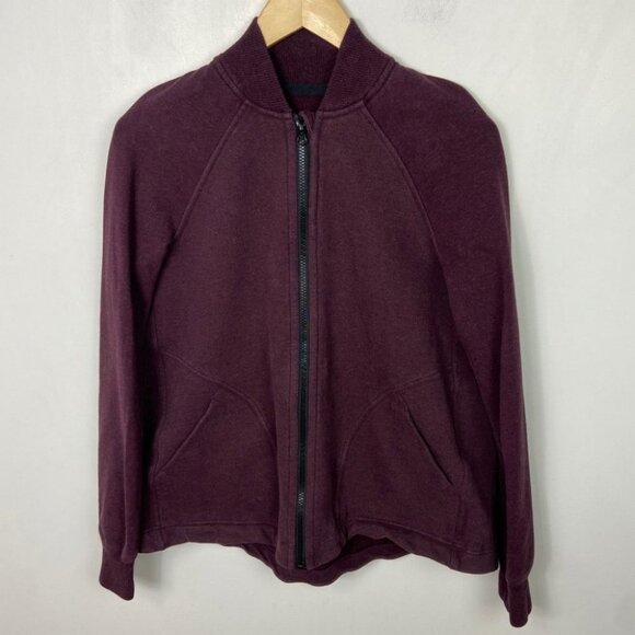 Lululemon Purple Bomber‎ Jacket Size 4 French Terry Fleece Warm Pleat To Street - Picture 11 of 13